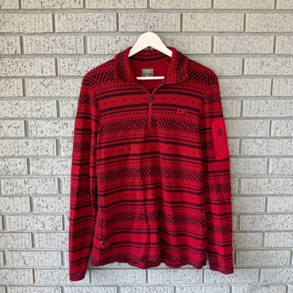 Icebreaker Merino Wool Quarter Zip Red Pullover Jacket Top 1/4 Zip Gorpcore